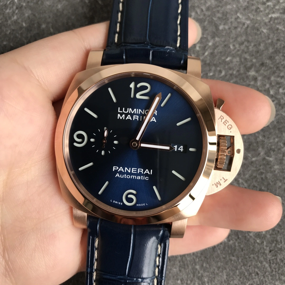 CBD Factory Panerai Luminor Marina Blue Dial Blue Leather Strap Goldtech Bezel (PAM01112) 1:1 Super Clone – DDP.9010 Movement Bold 382